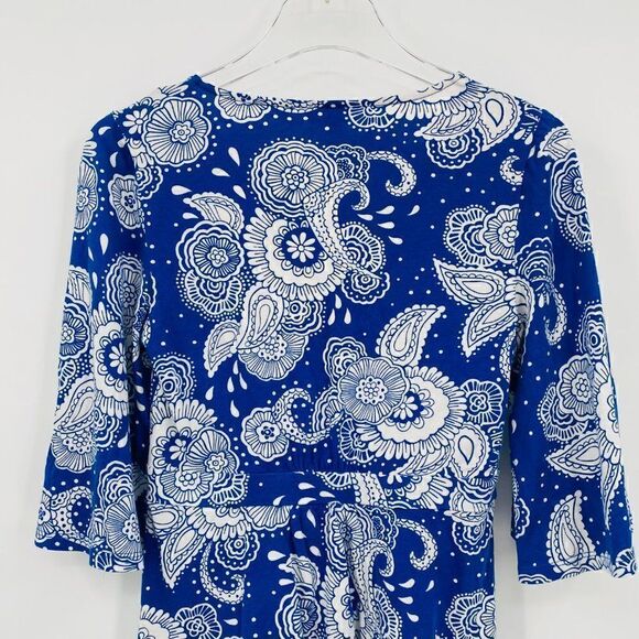 Boden Size 2 Blue & White Paisley Floral Print V Neck Bell Sleeve Knit Top - Picture 8 of 9